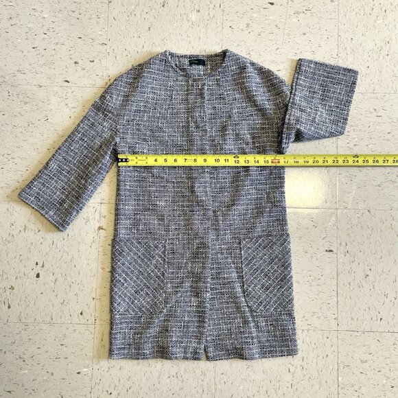 Stile Benetton Cropped Sleeve Black and White Tweed Long Jacket 6/M* Office Work - Picture 3 of 8